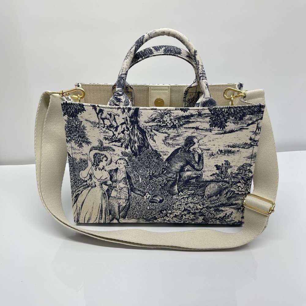 Billiontemโ Hope Tote Bag Korean Fashion Classic Toile de Jouy Canvas Print